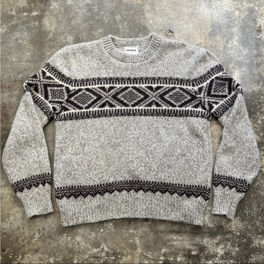 Campus Sweater Ragg Wool Men Large Cable Knit Fisherman Pullover Vintage USA